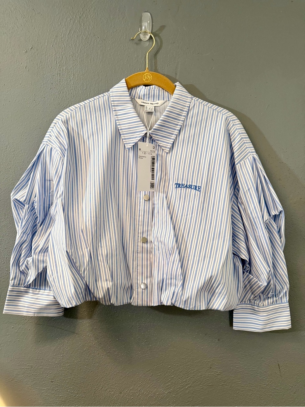 Urban Revivo Blue & White Striped Cropped Button-Down Shirt